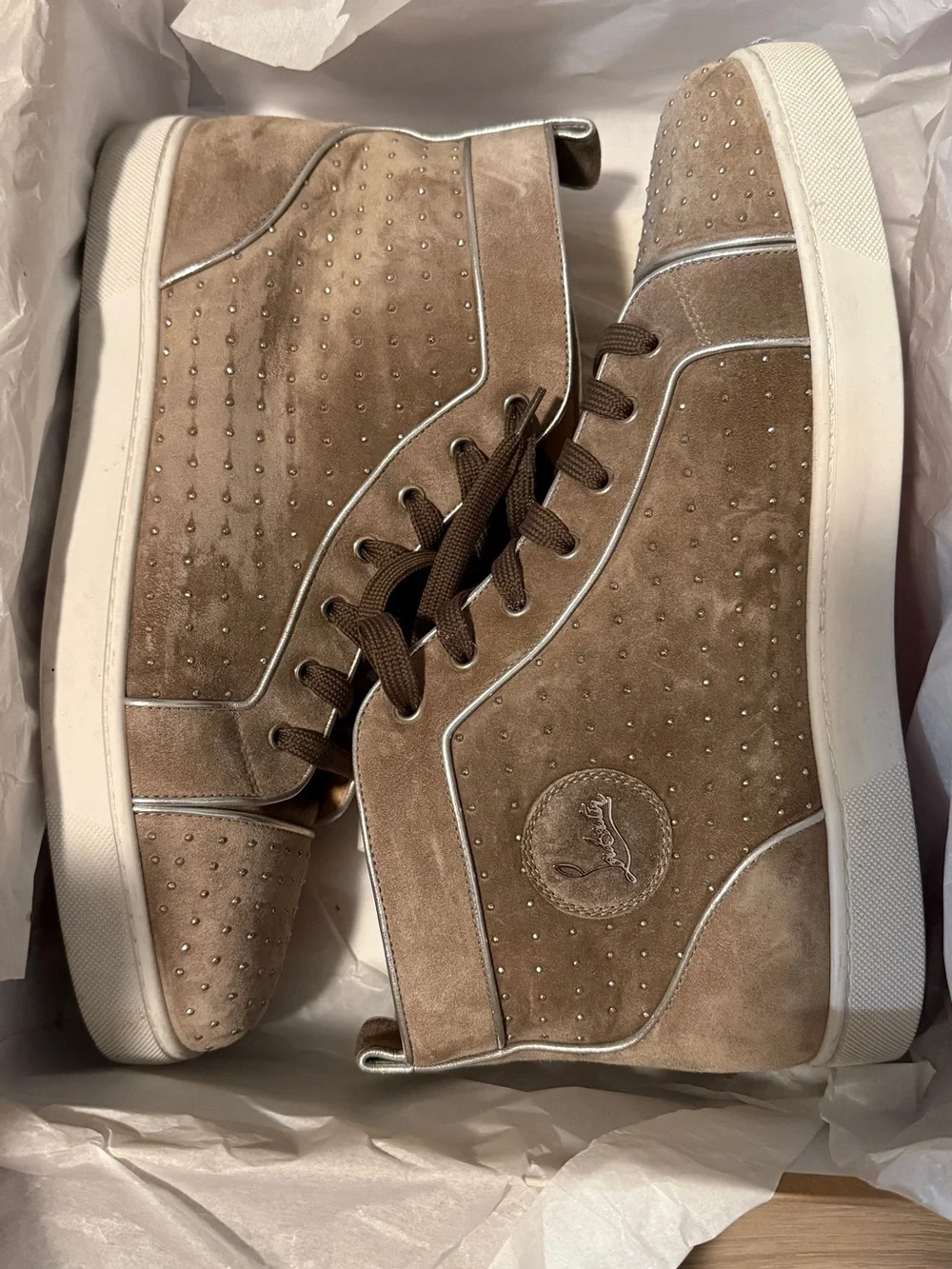 Christian Louboutin Men's Suede High-Top Sneakers in Taupe